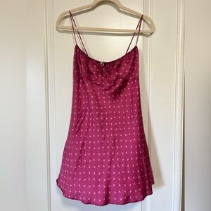 💗🍒 PINK Victoria's Secret Satin Spaghetti Strap Summer Cherry Mini Dress 🍒💗